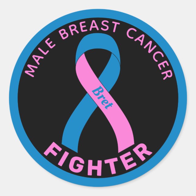 Male Breast Cancer Fighter Ribbon Black Classic Round Sticker (Front)