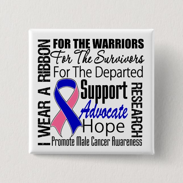 Male Breast Cancer I Wear a Ribbon TRIBUTE 2 Inch Square Button (Front)