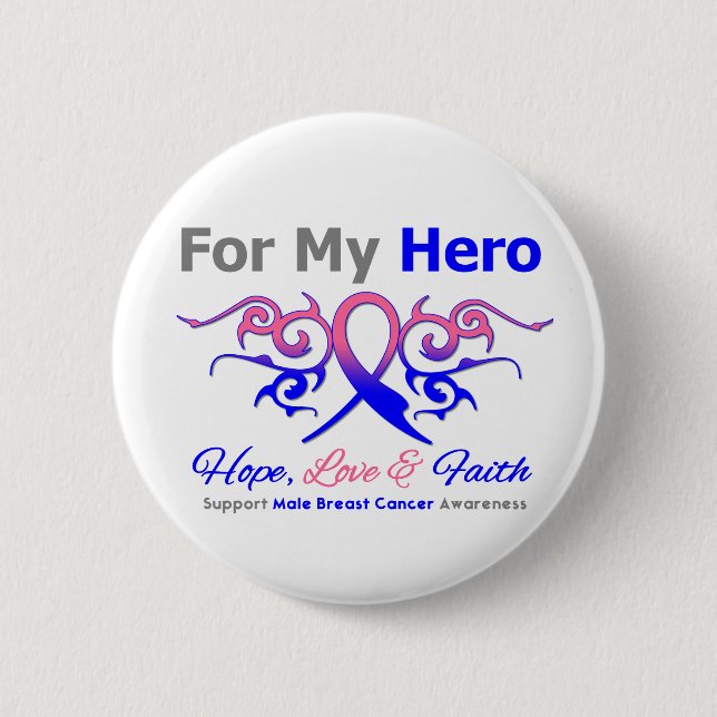 Male Breast Cancer Tribal Ribbon Hero 2 Inch Round Button (Front)