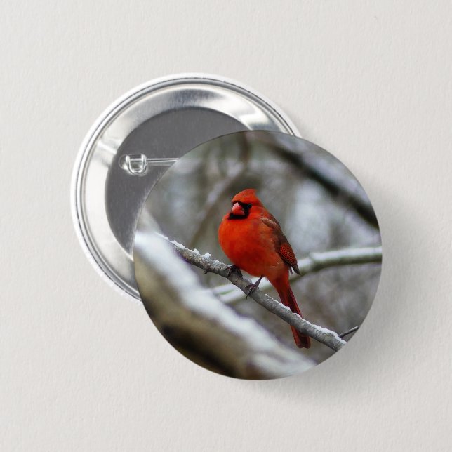 Male Cardinal 2 Inch Round Button (Front & Back)