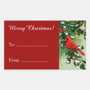 Male Cardinal and Holly Branch Red Sticker