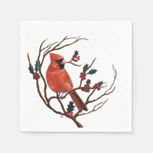 Male Cardinal Holiday Napkin