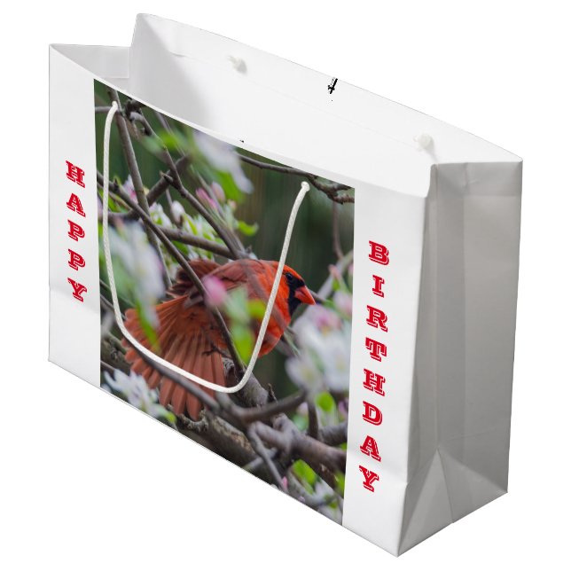 Male Cardinal in Springtime Large Gift Bag (Front Angled)