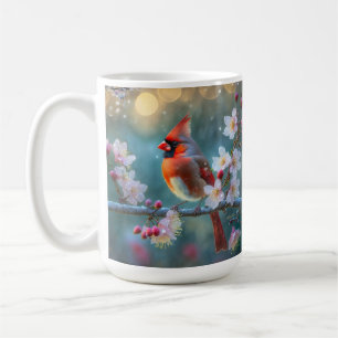 Male Cardinal in the Moonlight Cherry Blossoms Coffee Mug