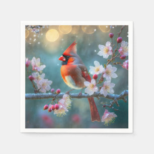 Male Cardinal in the Moonlight Cherry Blossoms Napkin