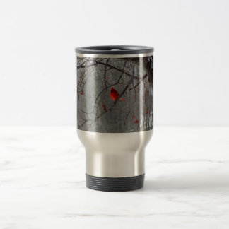 Male Cardinal in Winter Travel Mug