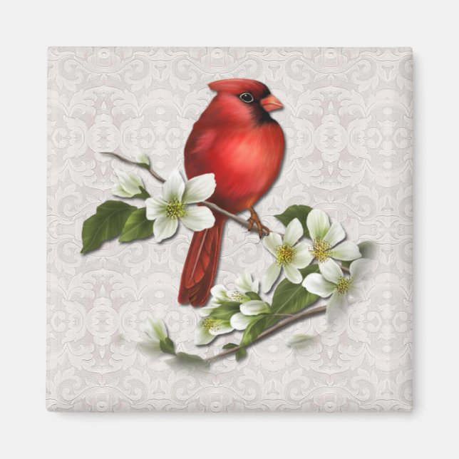 Male Cardinal on Dogwood Magnet (Front)