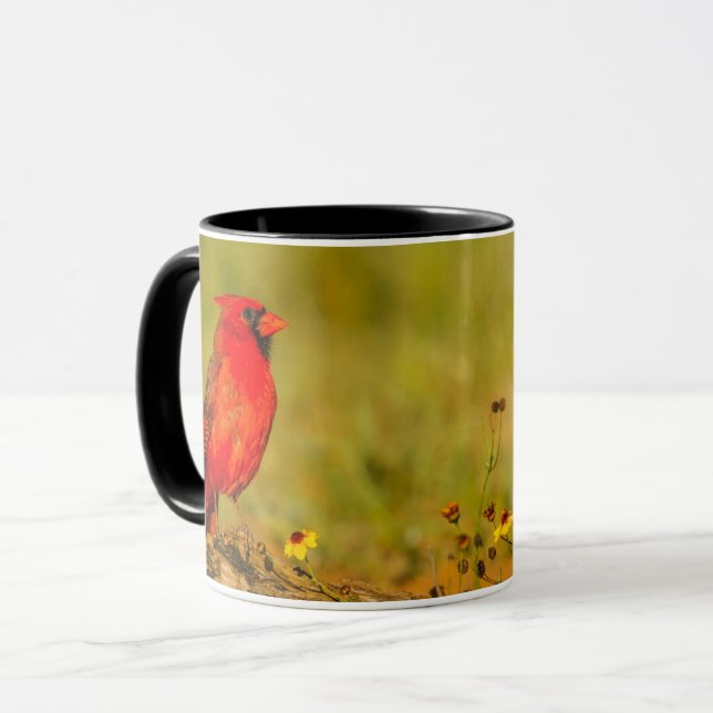 Male Cardinal on Log Mug (Front Left)