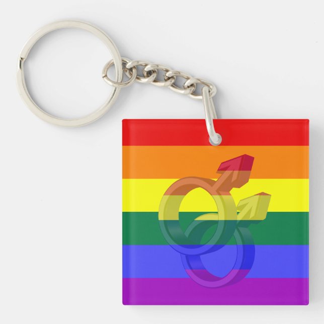 Male Couple Pride Symbols Rainbow Flag Keychain (Front)