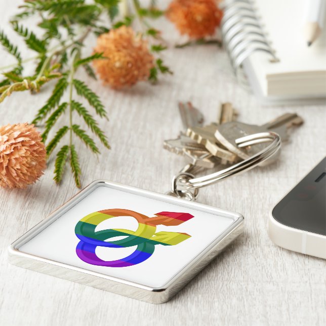 Male Couple Pride Symbols Rainbow Flag Keychain (Side)