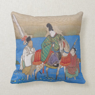 Male Courtier on Horseback Crossing River (1839) Throw Pillow