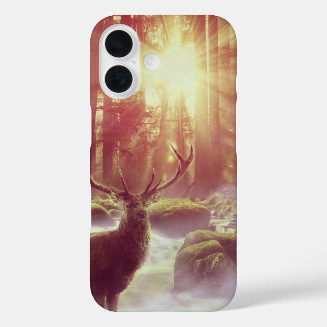 Male Deer in Misty Woods at Sunrise Golden Hour Case-Mate iPhone Case (Back)