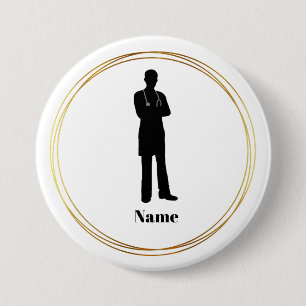 Male Doctor Silhouette Name Button #2