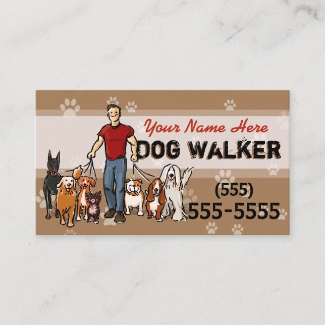 Male Dog Walker Dog Trainer Walking Custom Promo P Business Card (Front)