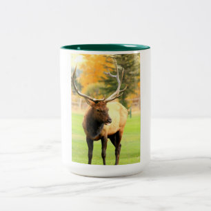 Male Elk With Tongue Out Two-Tone Coffee Mug