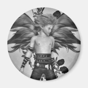Male fantasy fairy black and white magnet