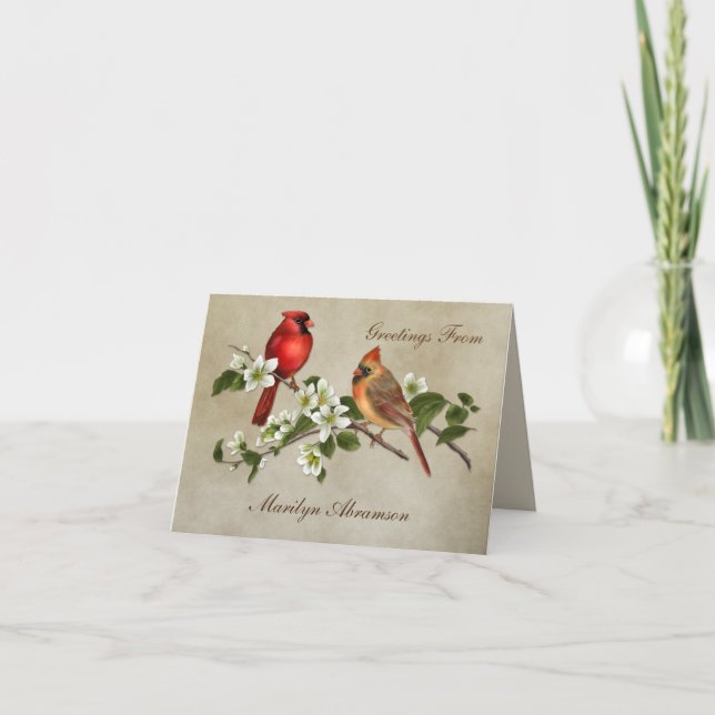 Male Female Cardinal Dogwood Blossoms Note Cards (Front)
