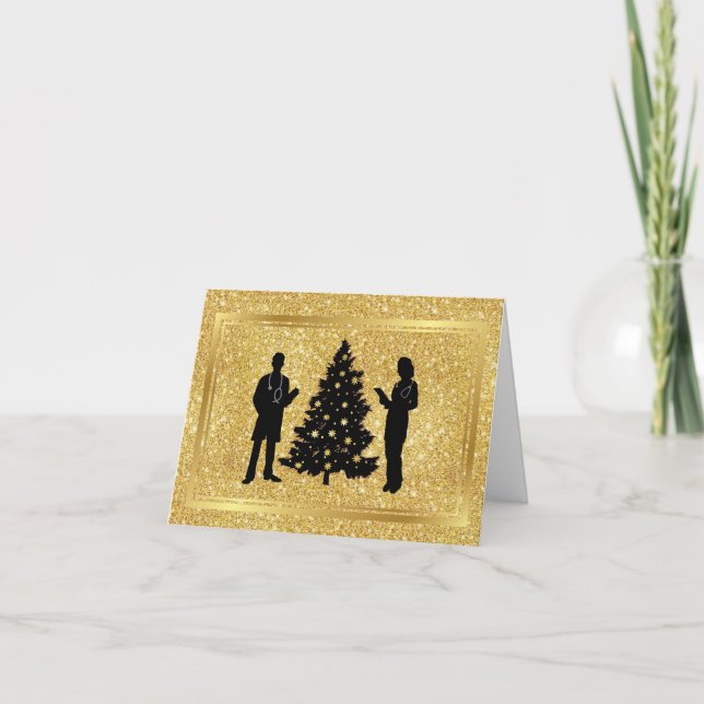 Male Female Doctor Silhouettes Christmas Card      (Front)