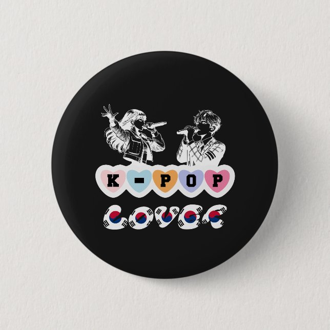 Male Female Idols Singing KPop Hearts Korea Lover 2 Inch Round Button (Front)