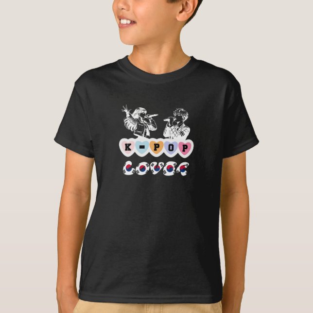 Male Female Idols Singing KPop Hearts Korea Lover T-Shirt (Front)