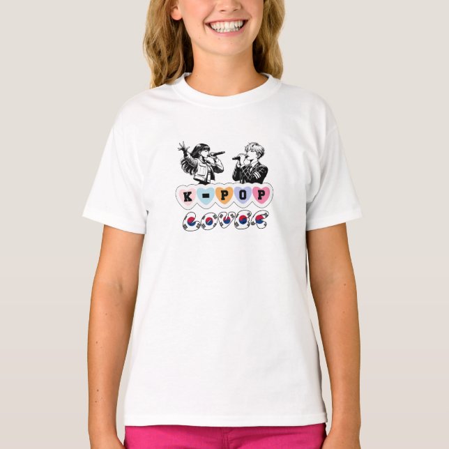 Male Female Idols Singing KPop Hearts Korea Lover T-Shirt (Front)