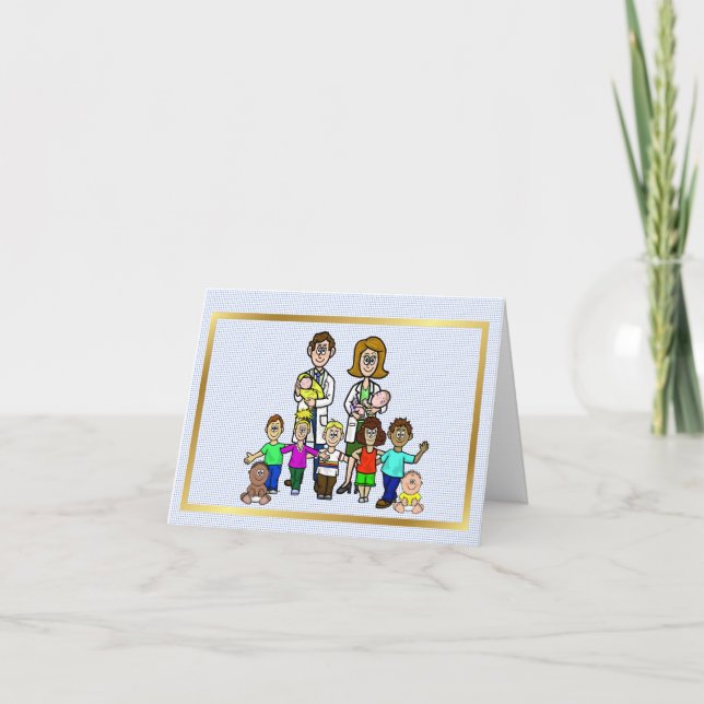 Male & Female Pediatricians with Children Card (Front)