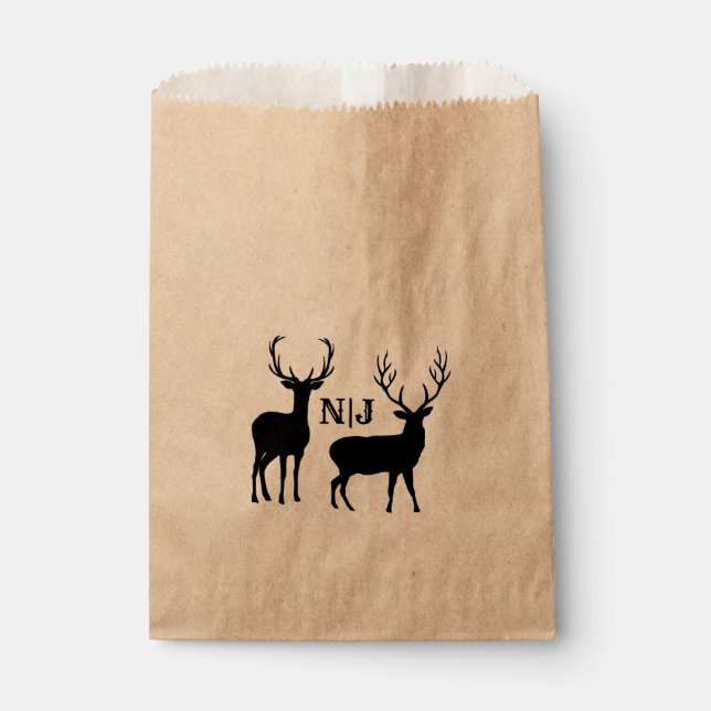 Male Female Rustic Deer Wedding Personalized Favou Favour Bag (Front)