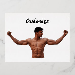 Male Fitness Model Thunder_Cove Foil Holiday Postcard