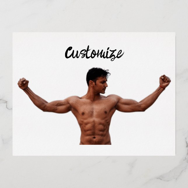 Male Fitness Model Thunder_Cove Foil Holiday Postcard (Front)