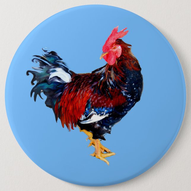 male gallinaceous ,rooster 6 inch round button (Front)