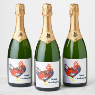 male gallinaceous ,rooster Personalized Sparkling Wine Label