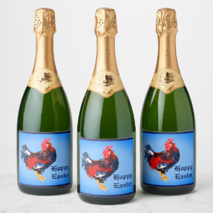 male gallinaceous ,rooster Personalized Sparkling Wine Label