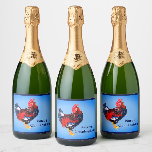 male gallinaceous ,rooster Personalized Sparkling Wine Label (Bottles)