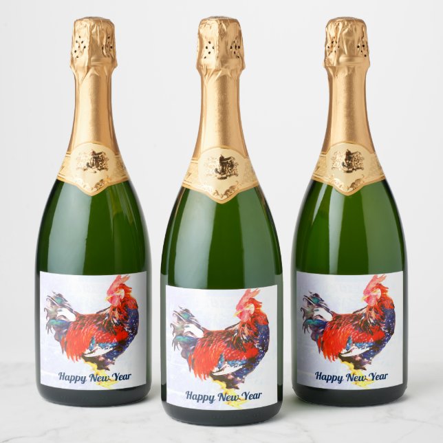 male gallinaceous ,rooster Personalized Sparkling Wine Label (Bottles)