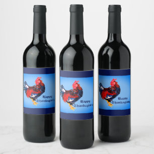 male gallinaceous ,rooster Personalized Wine Label