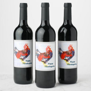 male gallinaceous ,rooster Personalized Wine Label