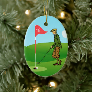 Male Golfers: 1 Tapping In & 1 Pitching Out Ceramic Ornament
