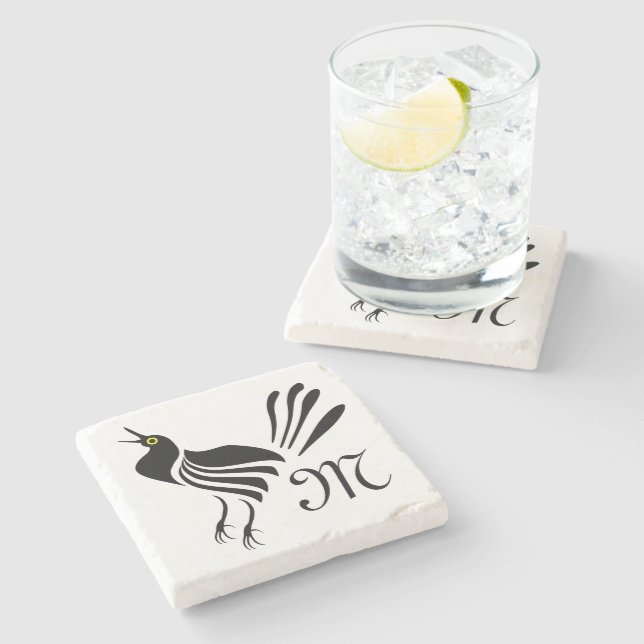 Male Grackle Black Bird Stone Coaster (Side)