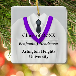 Male Grad Gown White and Purple Ornament