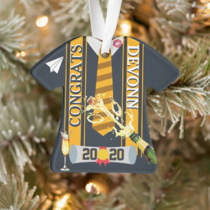 Male Graduate Navy Gold Sash Champagne Congrats Ornament