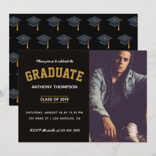 Male Graduation celebration party add photo Invitation