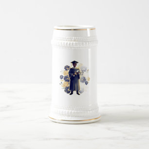 Male Graduation Silhouette with Flowers Beer Stein