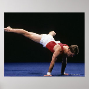 Male gymnast peforming a routine in the floor poster