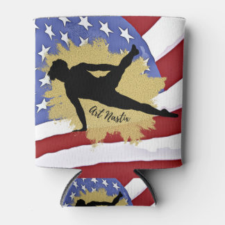 Male Gymnast Silhouette Art - American Flag  Can Cooler