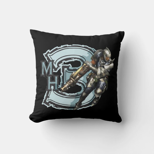 Male Hunter with Bowgun, Steel Armour 2 Throw Pillow (Front)