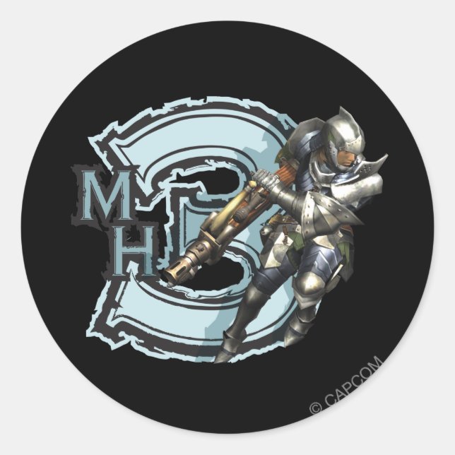 Male Hunter with Bowgun, Steel Armour Classic Round Sticker (Front)
