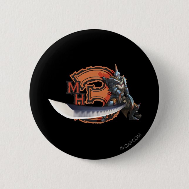 Male hunter with long sword & lagiacrus armour 2 inch round button (Front)