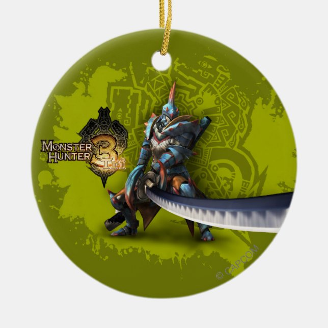 Male hunter with long sword & lagiacrus armour ceramic ornament (Front)