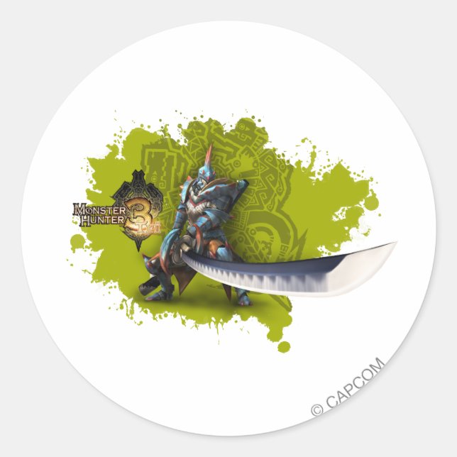 Male hunter with long sword & lagiacrus armour classic round sticker (Front)