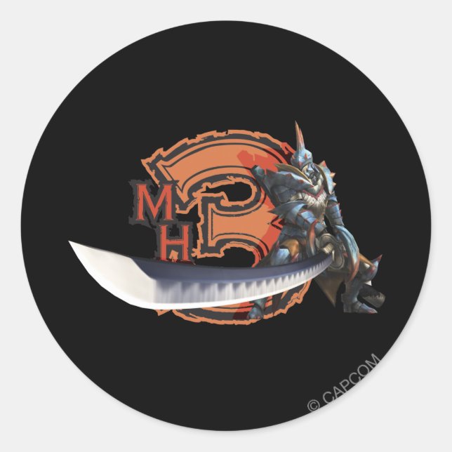 Male hunter with long sword & lagiacrus armour classic round sticker (Front)